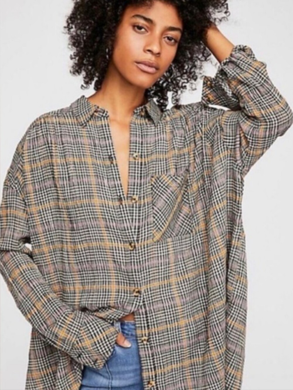 Free‎ People Break My Stride Plaid Long Sleeve Button Shirt Womens Small